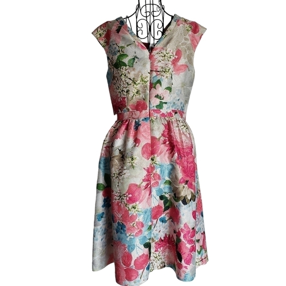 CYNTHIA STEFFE Floral Print Jacquard Peony Cocktail Fit & Flare Dress, Size 4 - Picture 3 of 10